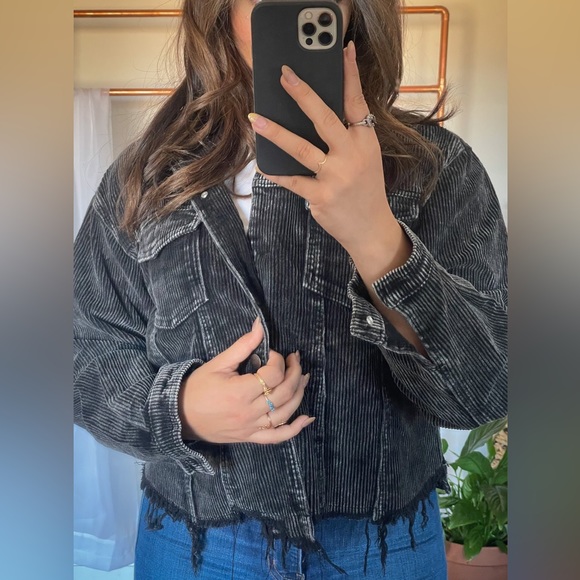 Black Distressed Corduroy Jacket - Picture 1 of 2